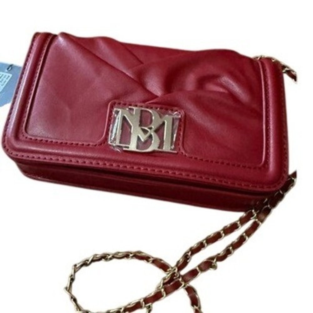 Badgley Mischka Red Vegan Leather Crossbody Bag Gold Chain Strap‎ New